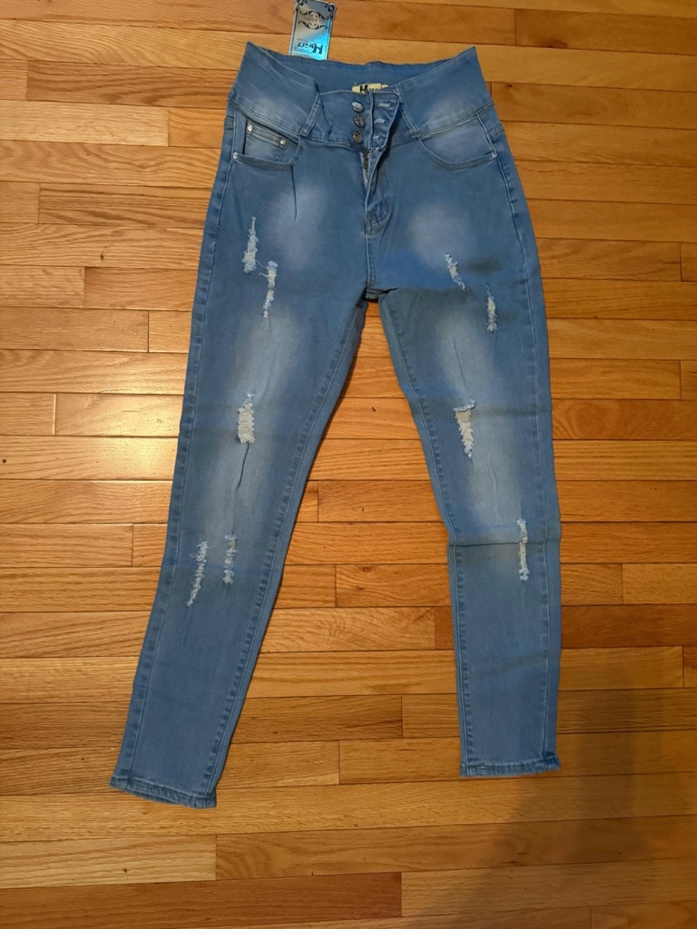 High-Waist Distressed Women’s Jeans - Light Blue